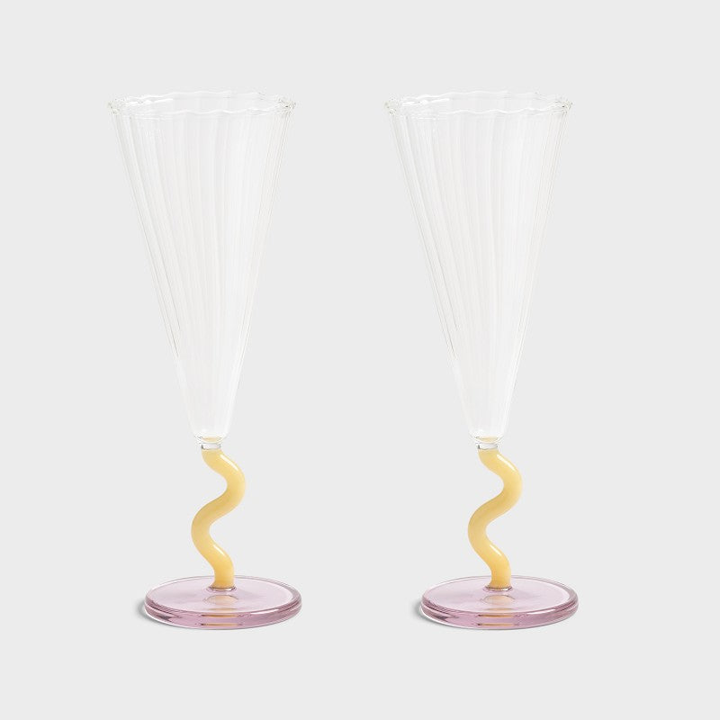 CHAMPAGNEGLAS "FLUTE CURVE CARAMEL SET OF 2"- &KLEVERING